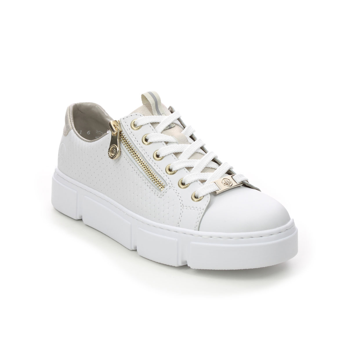Rieker N5932-80 WHITE LEATHER Womens trainers in a Plain Leather in Size 37