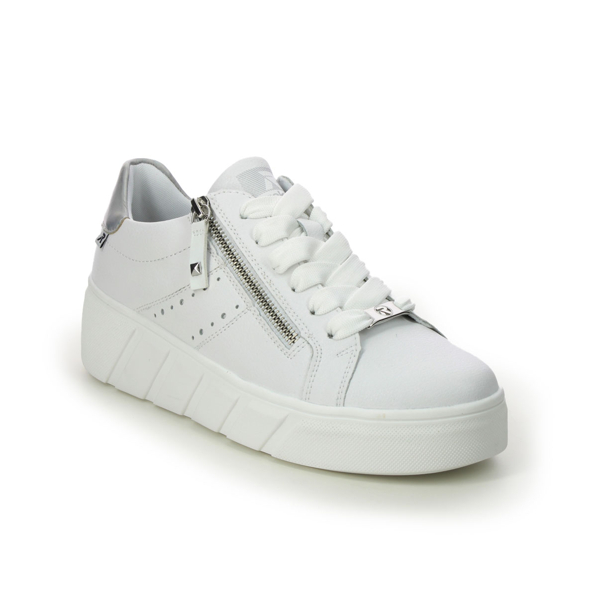 Rieker W0505-80 WHITE LEATHER Womens trainers in a Plain Leather in Size 37