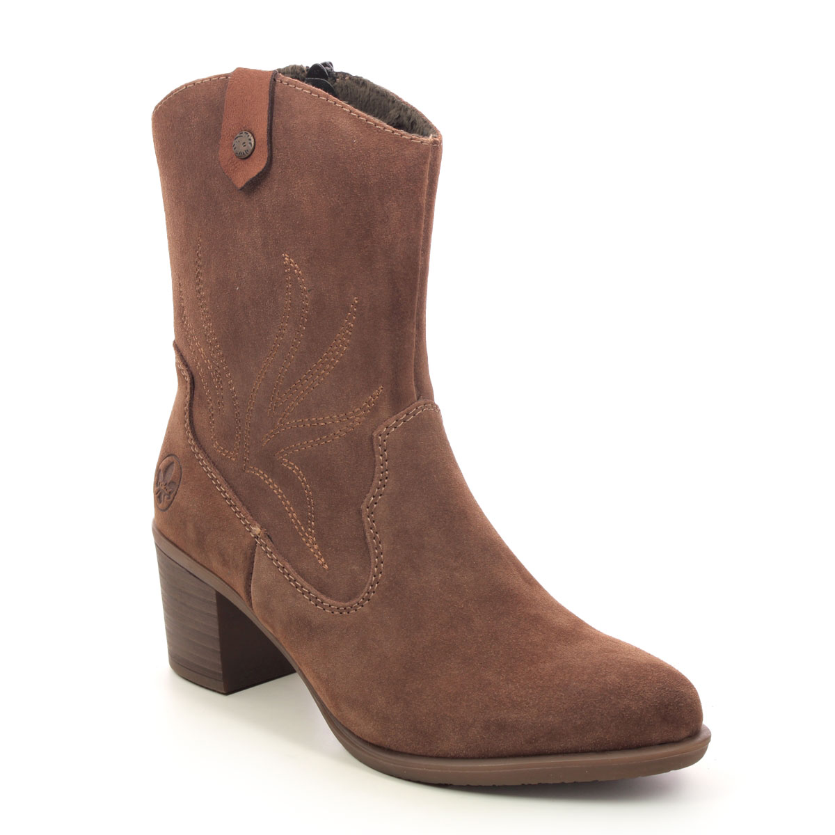 Rieker Saddle West Tan Suede Womens Ankle Boots Y2057-20 In Size 41 In Plain Tan Suede