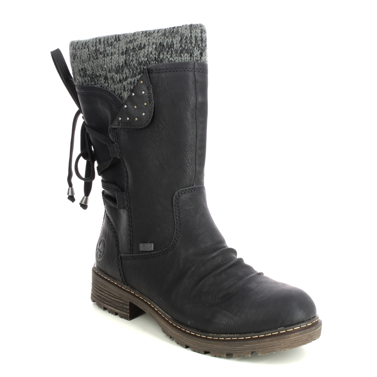Rieker Z4773-01 Black Womens Mid Calf Boots in a Plain Man-made in Size 40