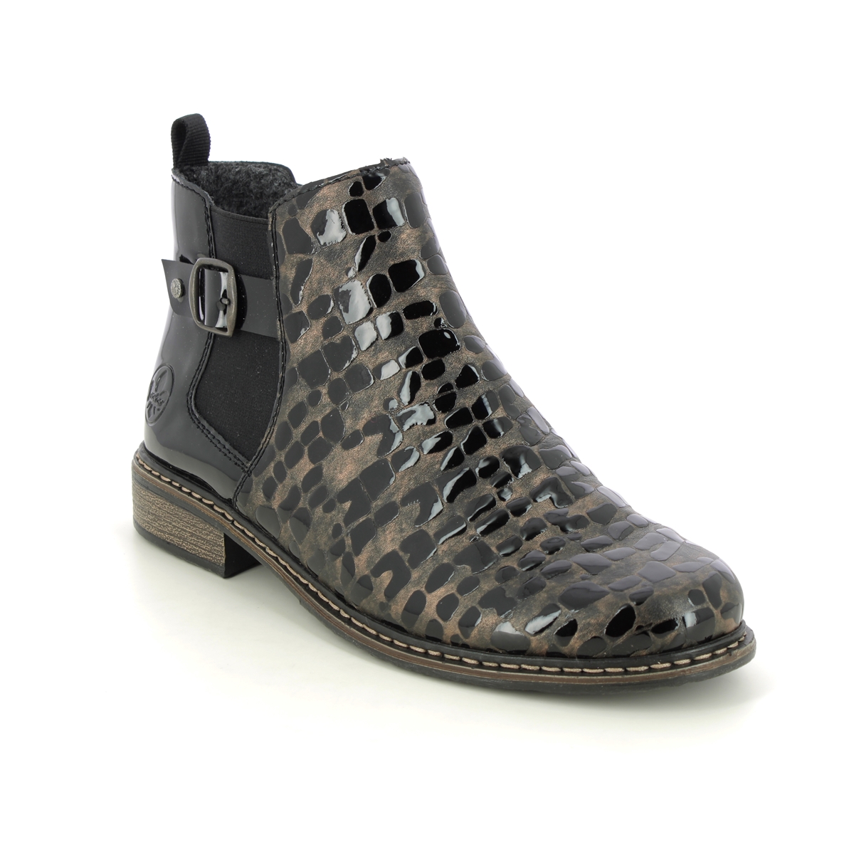 Rieker Peechez Black Patent Womens Chelsea Boots Z4965-90 In Size 39 In Plain Black Patent