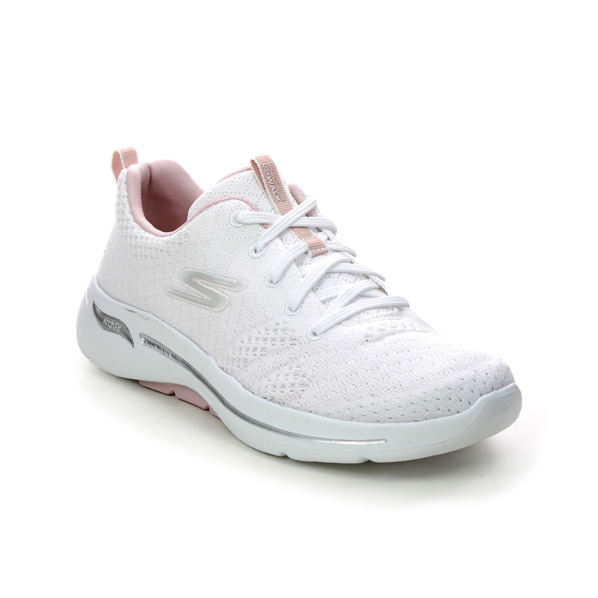 Skechers Arch Fit Go Walk WLPK White Light Pink Womens trainers 124403 in a Plain Textile in Size 8
