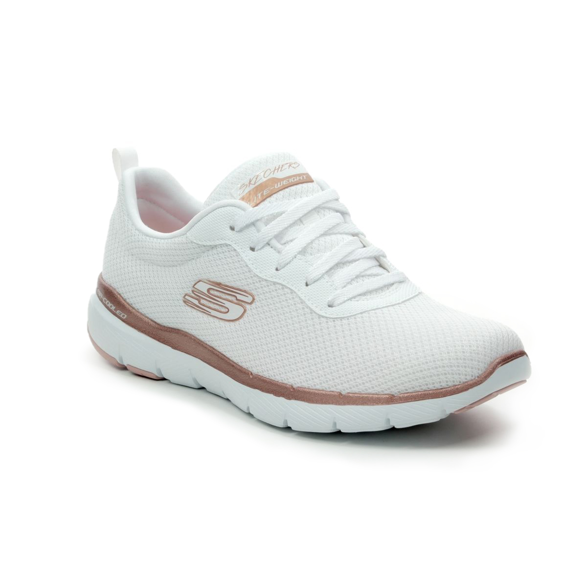Skechers First Insight White Rose Gold Womens Trainers 13070 In Size 9 In Plain White Rose Gold