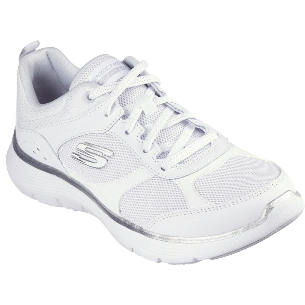 Skechers Flex Appeal 5.0 Fresh Touch WSL White Silver Womens trainers in a Plain  in Size 5