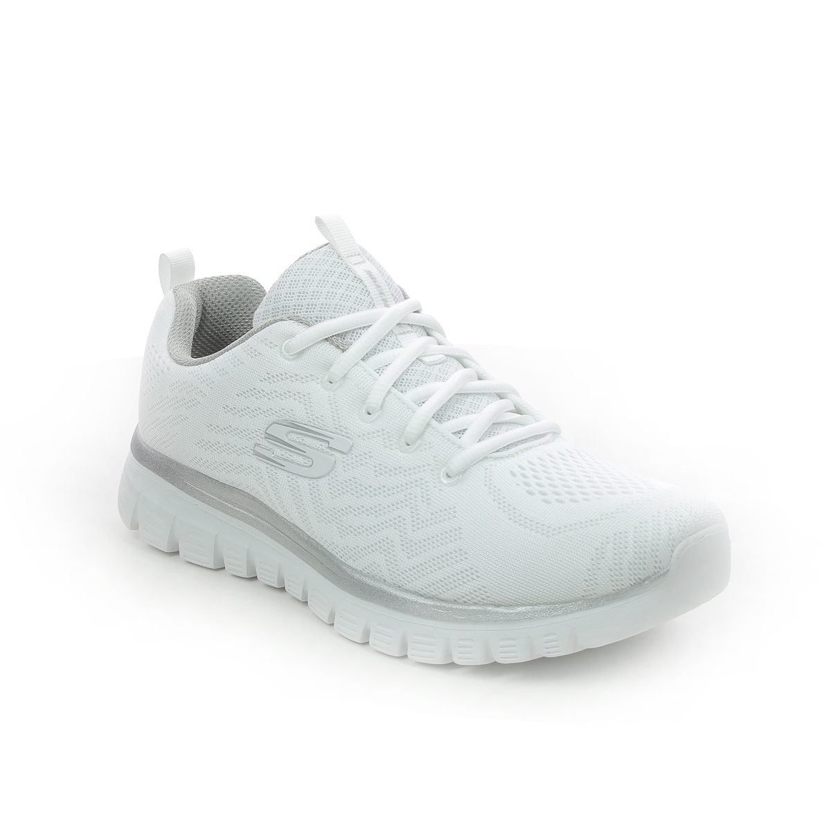Skechers Get Connected White-Silver Womens Trainers 12615 In Size 7 In Plain White-Silver
