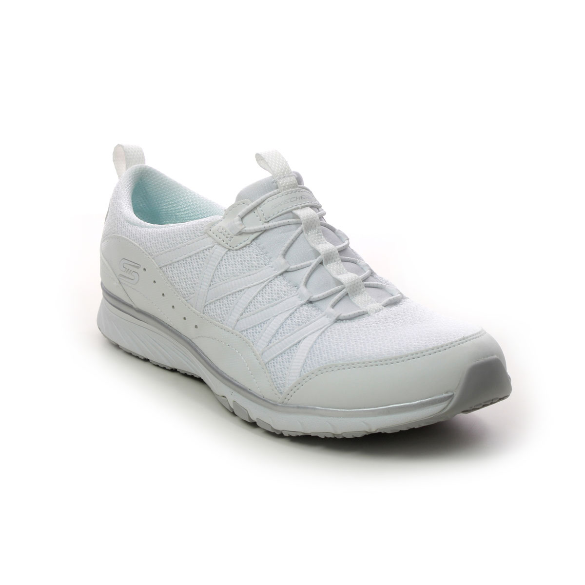 Skechers Gratis Sport White Silver Womens Trainers 104281 In Size 3 In Plain White Silver