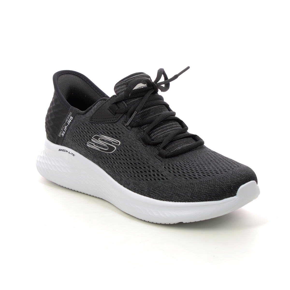 Skechers Slip Ins Lace BKW Black White Womens trainers 150012 in a Plain Textile in Size 4