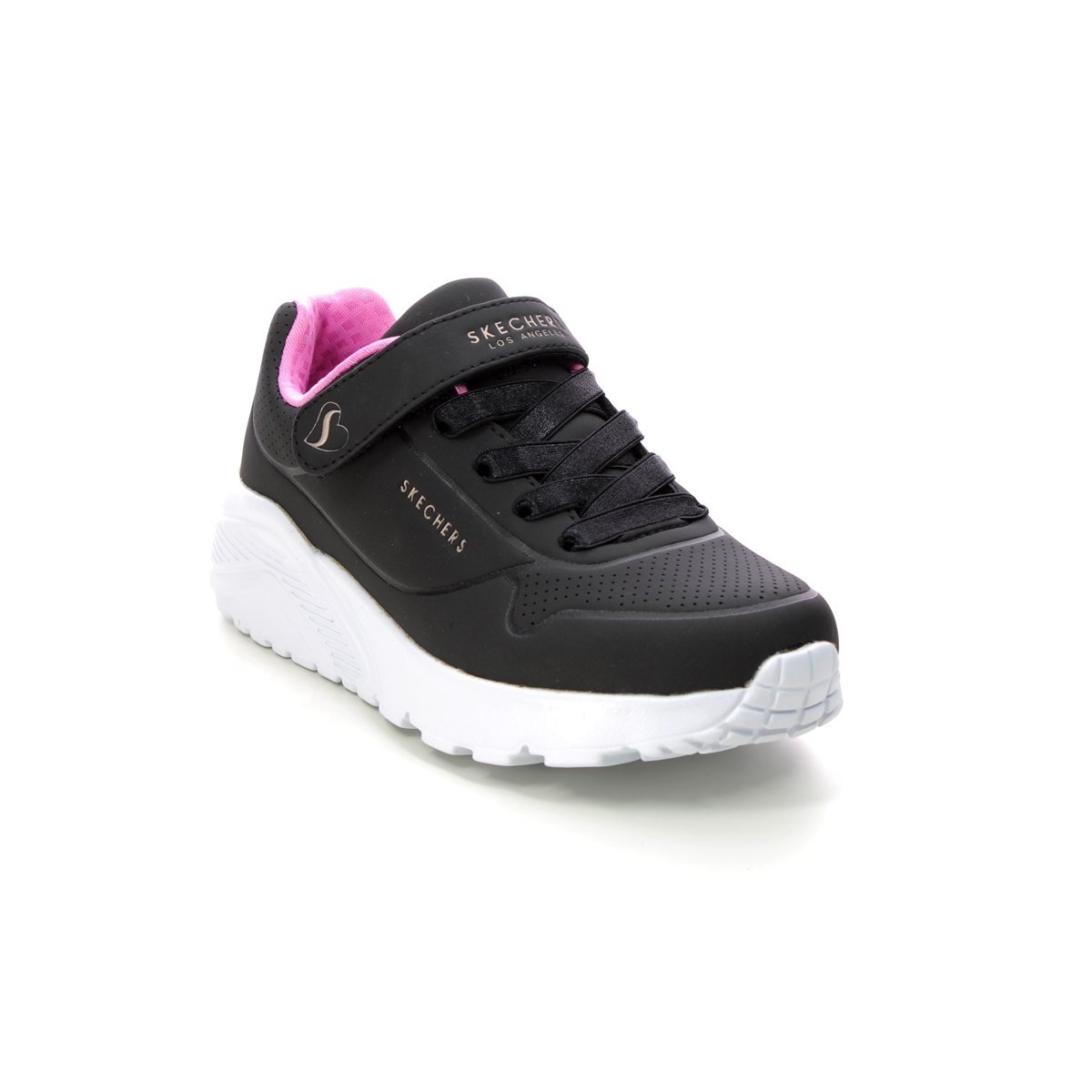 Skechers Uno Lite Bungee BKRG Black Rose Gold Kids girls trainers 310451L in a Plain Man-made in Size 33