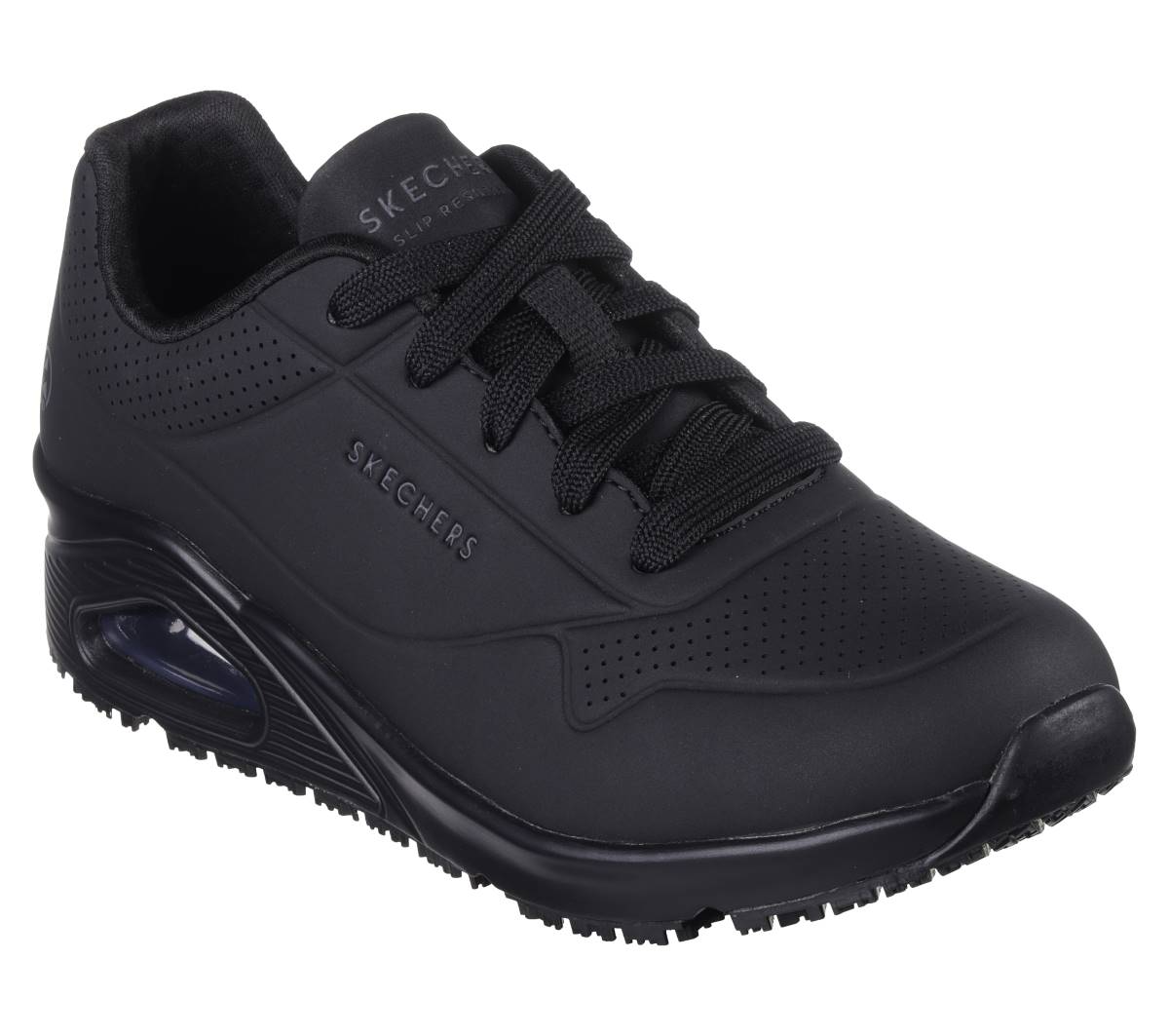 Skechers Work Uno Slip Resistant BLK Black Womens trainers 108021EC in a Plain Man-made in Size 6