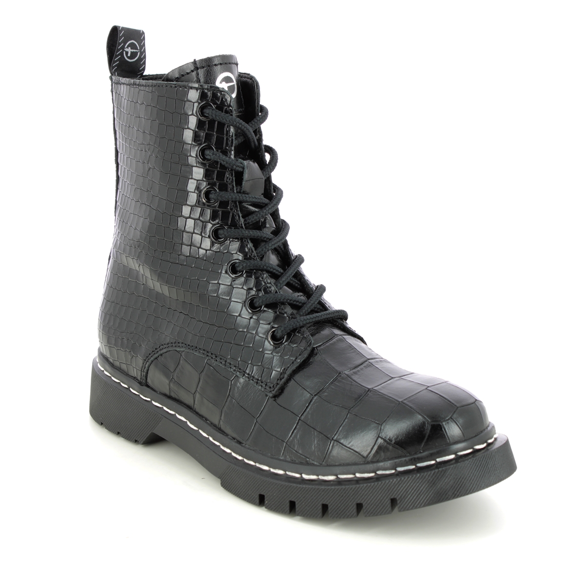 Tamaris Marisodoc Black Croc Womens Biker Boots 25865-27-028 In Size 38 In Plain Black Croc Effect