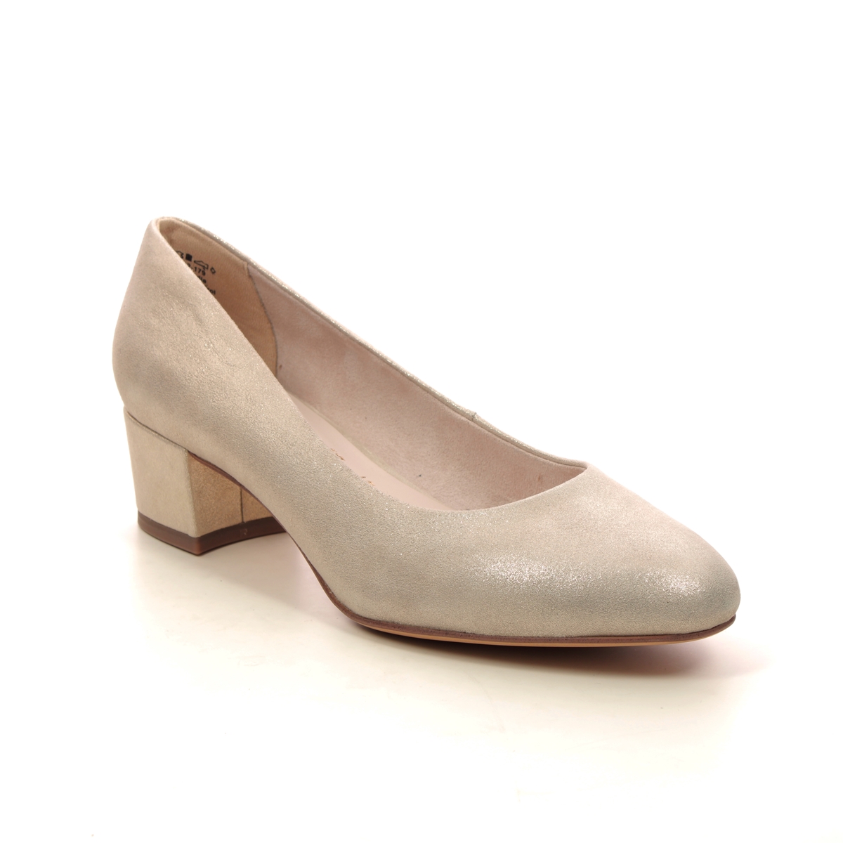 Tamaris Rose Block 45 Champagne Womens Court Shoes 22306-42-179 in a Plain Leather in Size 41