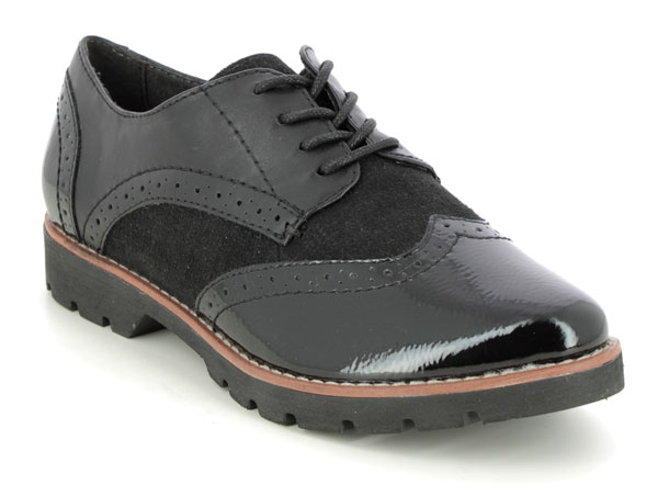 Jana Portland Wide Black Patent Brogues Work Shoes for Back Pain