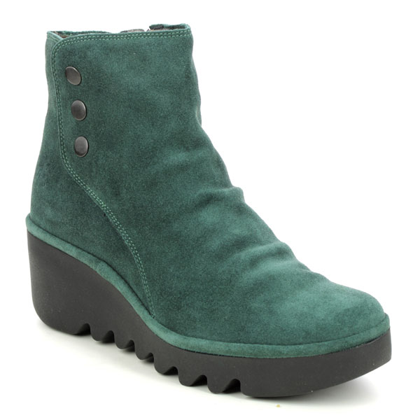 Fly London Brom Blu Green Suede Wedge Boots