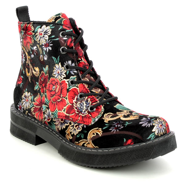 Rieker Black Floral Combat Boots