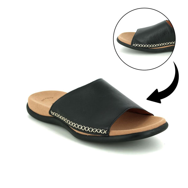 Gabor Eagle women's black leather slide sandals for bunions