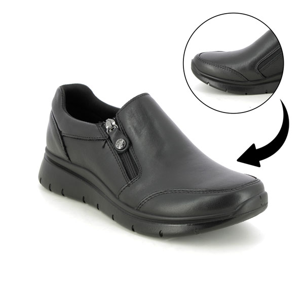Imac Katia Zip Black Leather Slip on Shoes for Bunions