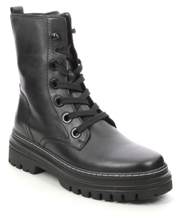 Gabor black leather biker boots with laces and zip