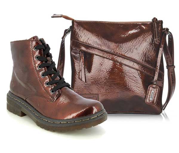 Rieker bronze biker boots and Remonte bronze bag, gift inspiration. Sold separately