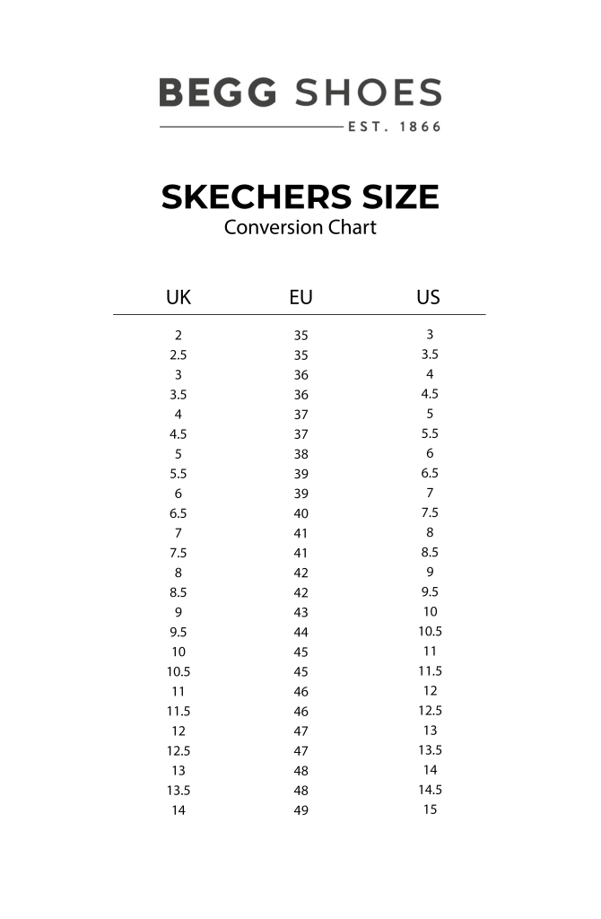 Bred rækkevidde Stol fly Skechers Size Conversion Guide - Convert UK, EU & US