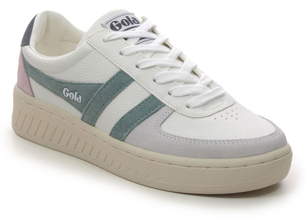 Gola Grandslam women's white trainers with grey suede stripes and adjustable laces