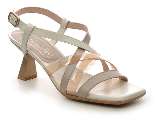 Hispanitas Danielle women's beige leather heeled sandals with flared heel and leather upper