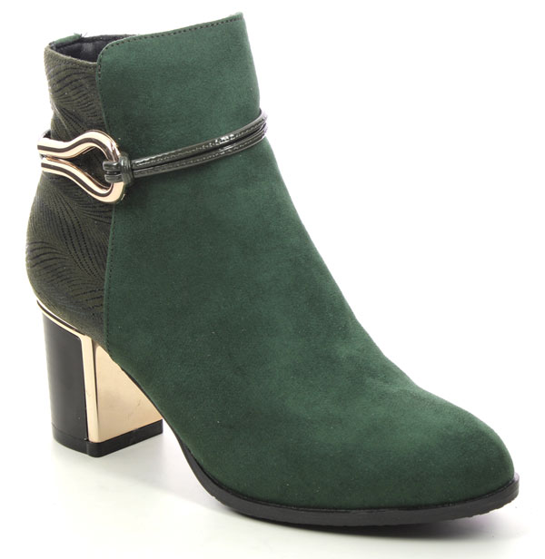 Lotus Autumn Greeve women's dark green heeled ankle boots with a mirrored block heel