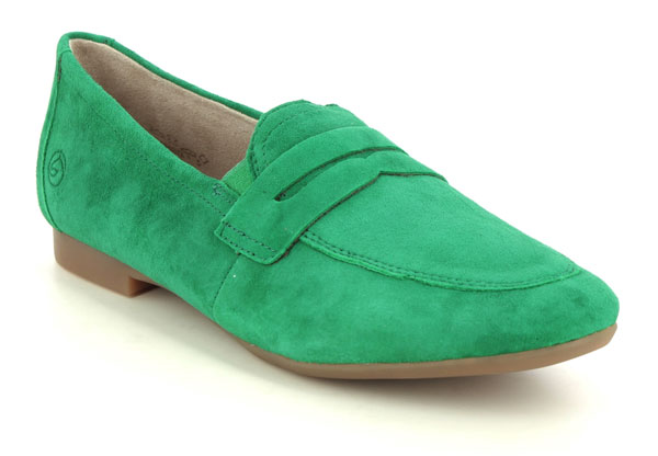 Remonte Viva Penny women's green suede loafers with simple suede tab over the tapered toe