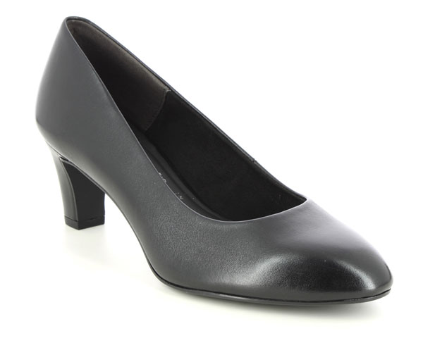 Tamaris Daenerys women's black leather court shoes with mid height heel