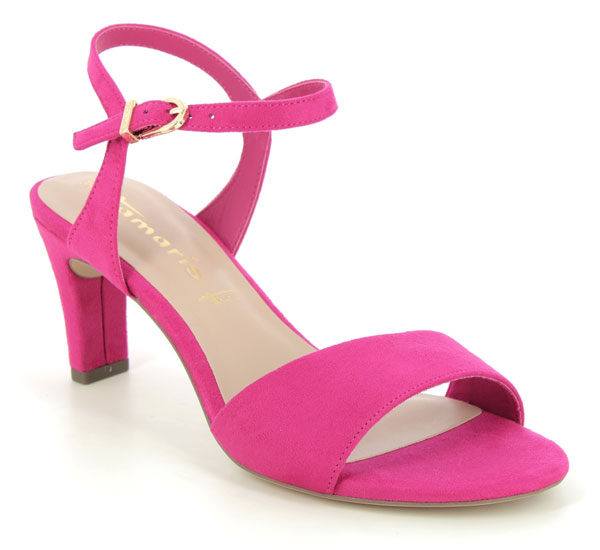 Tamaris Meliah women's fuchsia heeled sandals with adjustable ankle strap