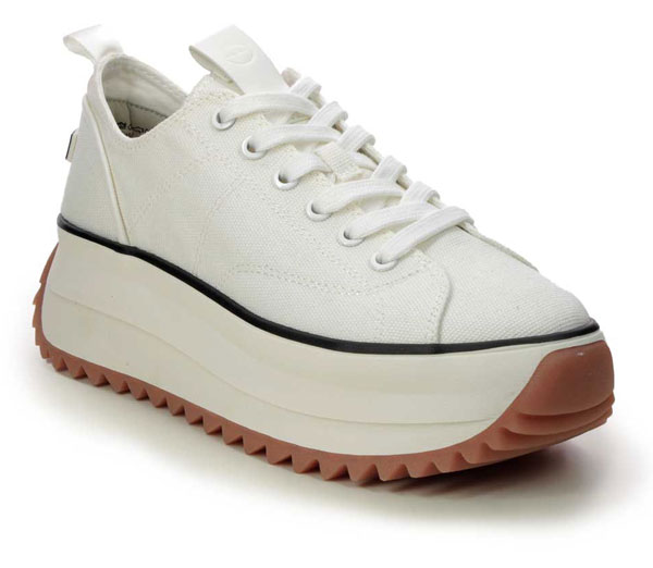 Tamaris Starry Hike Women's white platform trainers with chunky ridged sole and black midsole trim