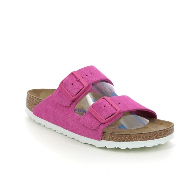 Birkenstock Arizona Soft Footbed Fuchsia Suede Womens Slide Sandals 102144263
