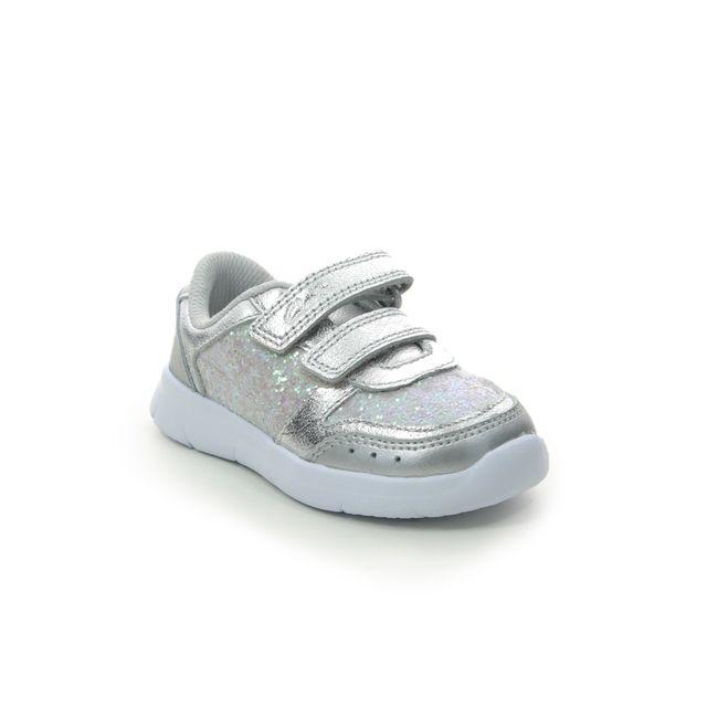 Clarks Ath Sonar T Silver Leather Kids toddler girls trainers 4964-86F