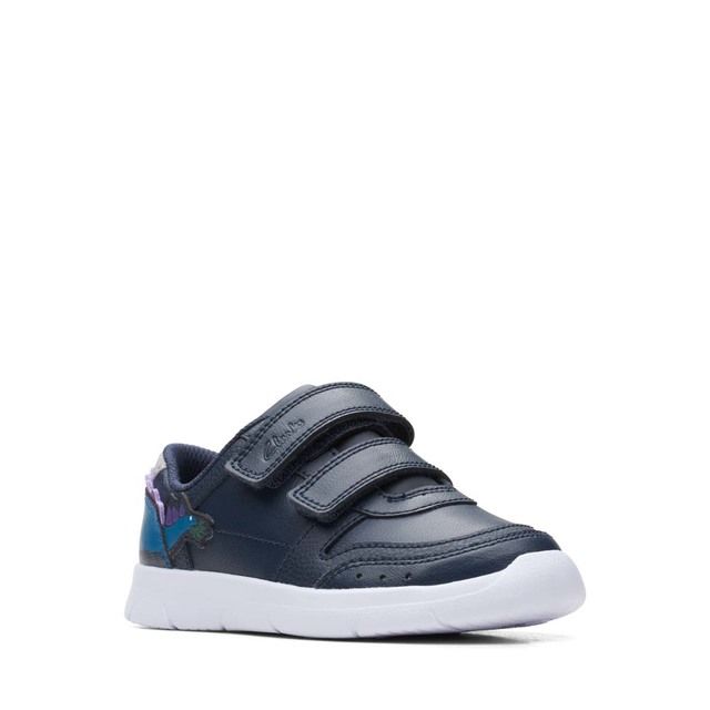 Clarks Ath Steggy K Navy Leather Kids Toddler Boys Trainers 6687-07G