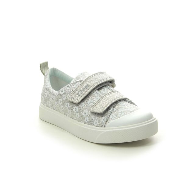 Clarks City Bright T Silver Kids toddler girls trainers 4908-56F