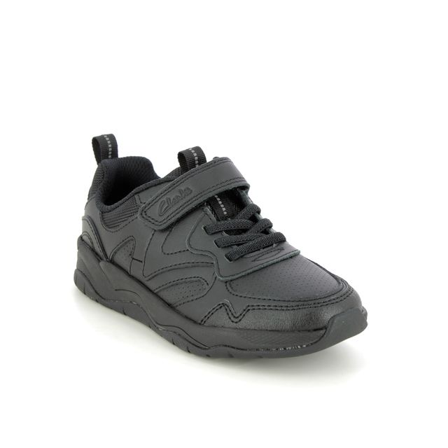 Clarks Clowder Sprint K Black leather Kids Boys Shoes 6609-56F