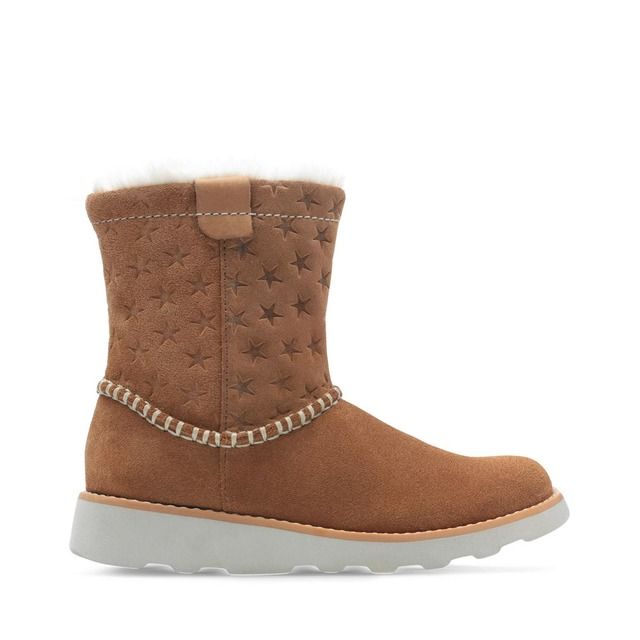 Clarks Crown Piper K Tan suede Kids Girls Boots 4384-96F