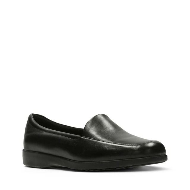 Clarks Georgia K Shoes Black leather Womens Comfort Slip On Shoes 5479-35E