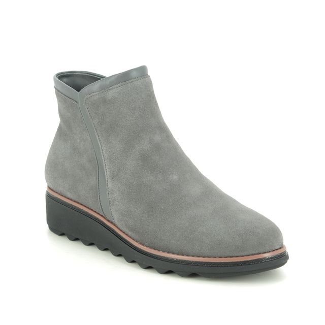 Clarks Sharon Heights Grey Suede Womens Wedge Boots 535204d