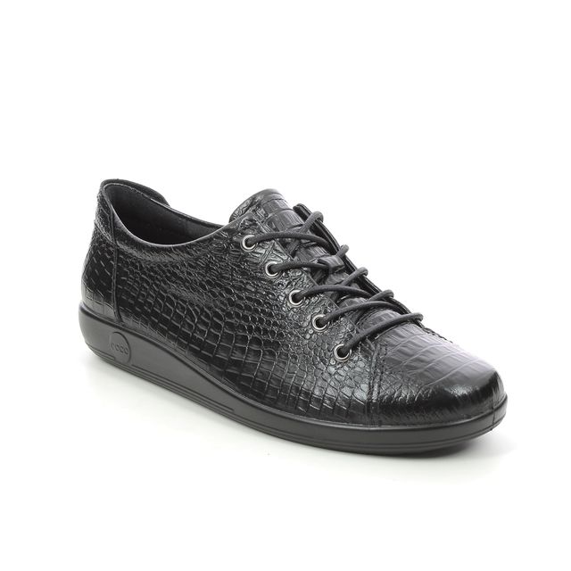 ECCO Soft 2.0 Black croc Womens lacing shoes 206503-21001