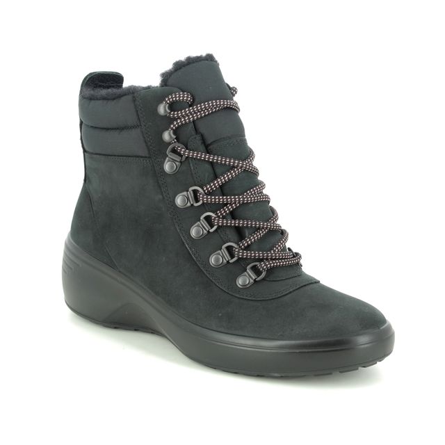 ECCO Soft 7 Wedge Waterproof Black nubuck Womens Lace Up Boots 420803-51052