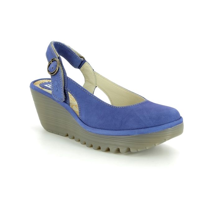 Fly London Ylux BLUE LEATHER Womens Wedge Heels P500979-002