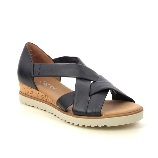 Gabor Wedge Sandals - Navy Leather - 42.782.56 TRUTH BACK-IN