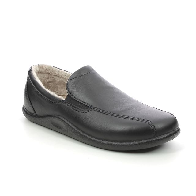 Hotter Relax Black leather Mens slippers 8516-30
