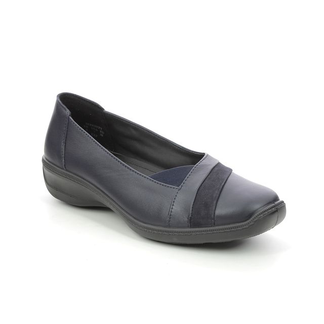 Hotter Serenity Wide Navy leather Womens Comfort Slip On Shoes 9903-70