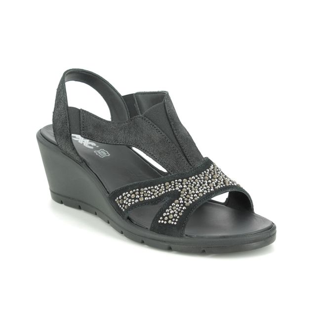 IMAC Beta Black Glitz Womens Wedge Sandals 8170-72100011