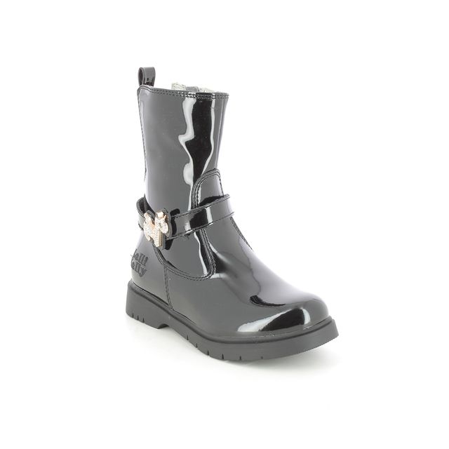 Lelli Kelly Kalla Unicorn Black patent Kids Girls boots LK4672-DB01