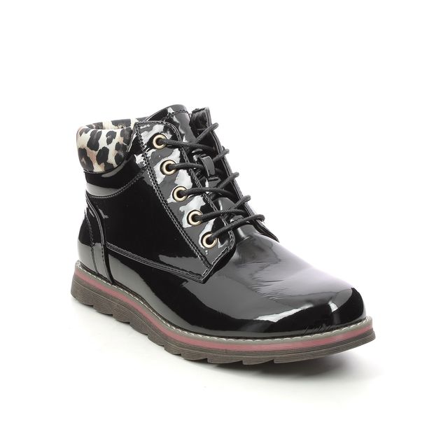 Lotus Naomi Sycamore Black patent Womens Lace Up Boots