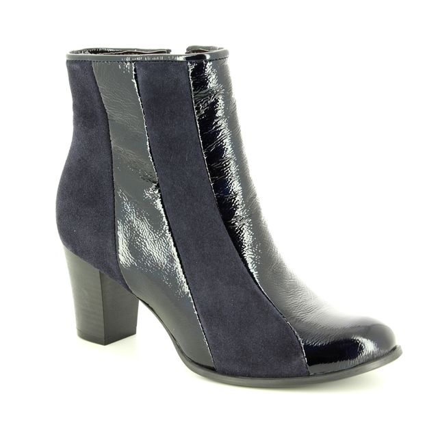 Relaxshoe Ankle Boots - Navy Patent-Suede - 460011/70 STRIPES