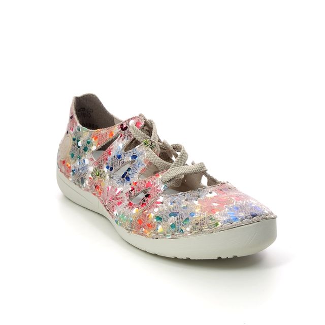 Rieker 52519-90 Pink Floral Womens lacing shoes