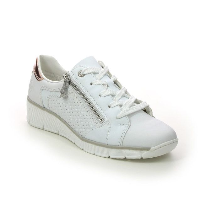 Rieker 53703-80 White Leather Womens lacing shoes